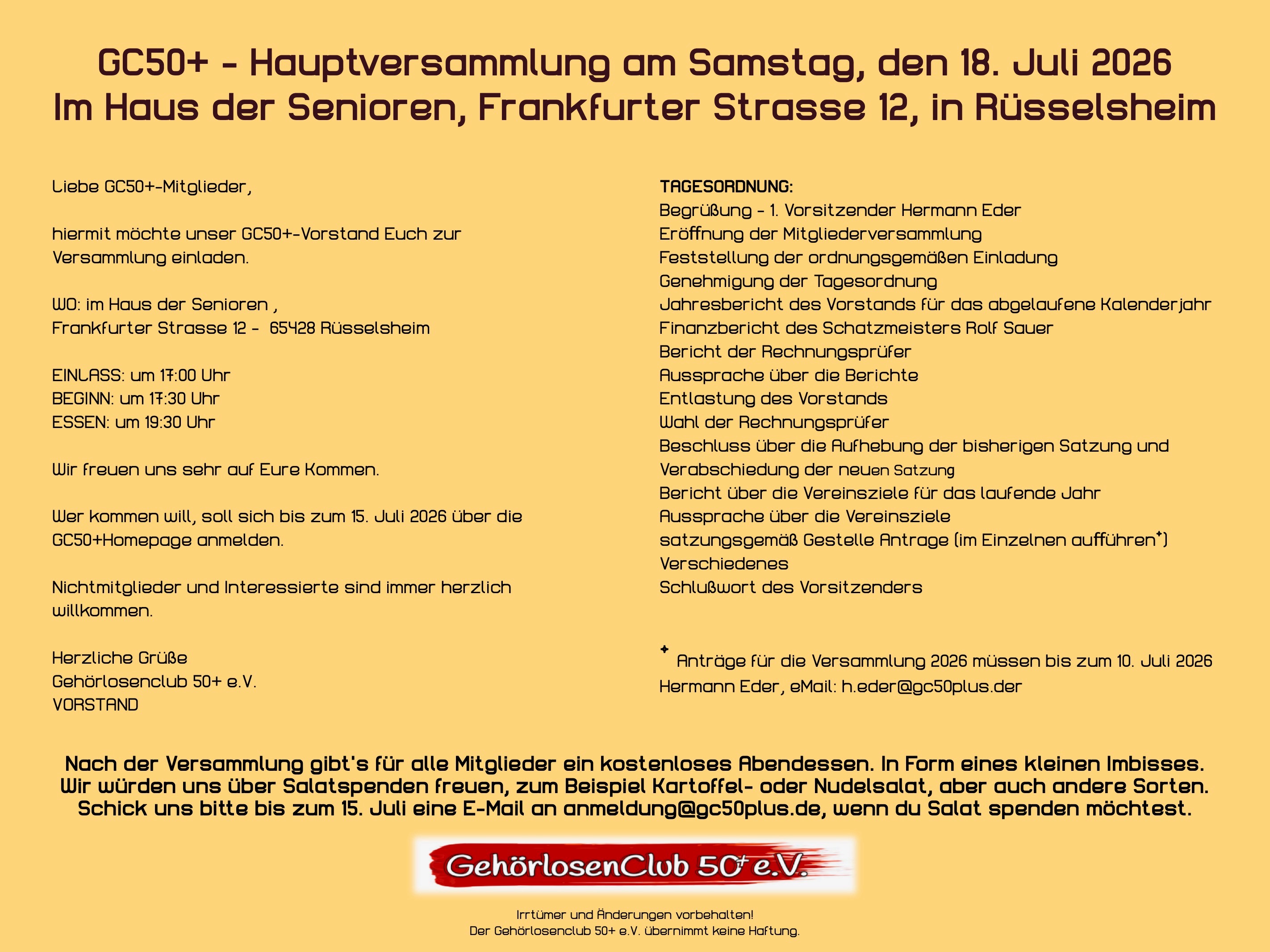 2026-07-18 • GC50+ – Hauptversammlung
